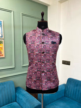 Men Dark Purple Printed Nehru Jacket - Jaipuri Crown